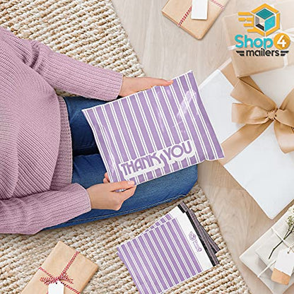 Shop4Mailers 10 x 13 Lavender Retro Striped Thank You Poly Bag Mailer Designer Poly Bag Mailer Envelopes 2 Mil (100 Pack, Purple)