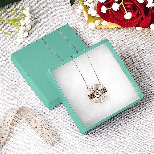 Cardboard Jewelry Boxes 10 Pack - 3.5"x3.5"x1" Bulk Cotton Filled Small Gift Boxes with Lids for Jewelry Packaging (Teal) - color: Teal