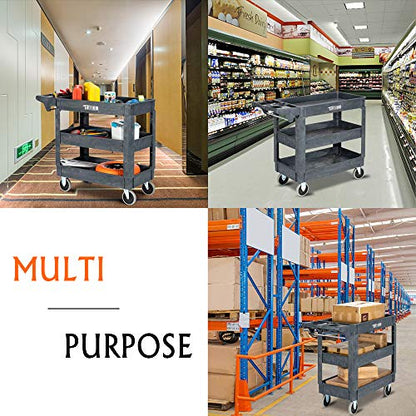 TUFFIOM Plastic Service Utility Cart with Wheels, 550lbs Capacity, Heavy Duty Tub W/Deep Shelves, Multipurpose Rolling 3-Tier Mobile Storage Organizer, for Warehouse Garage Industrial Cart - size: 3 Shelves 40.7"L x 17.1"W x 33.5"H