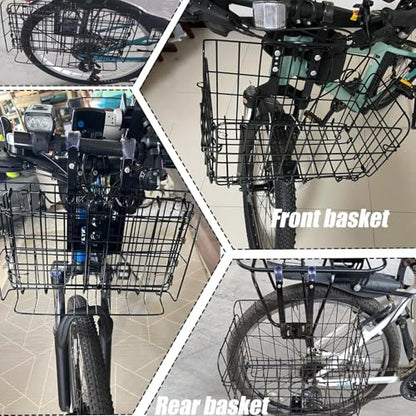 Folding Bike Front Basket Bicycle Wire Basket with Handles Easy Installation on Front Handlebar