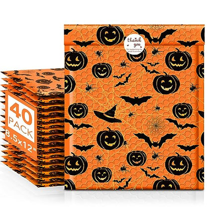 Fuxury Bubble Mailers 8.5x12 Inch 40 Pack Halloween Padded Envelopes - color: Orange, size: 8.5x12" 40 PC