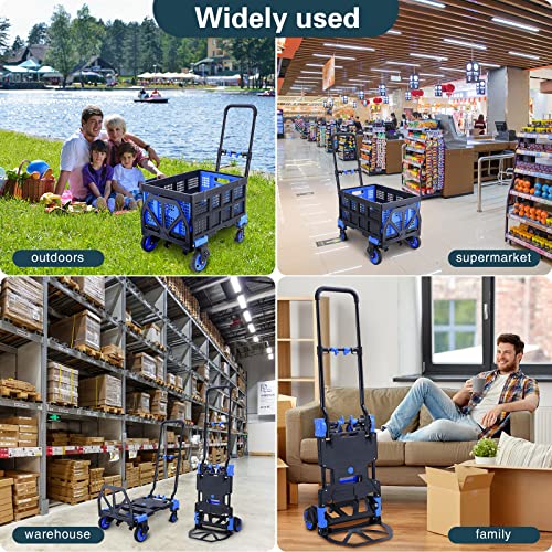 JJSMKCH 2-in-1 Folding Hand Truck Dolly Cart with Folding Basket - color: A-blue