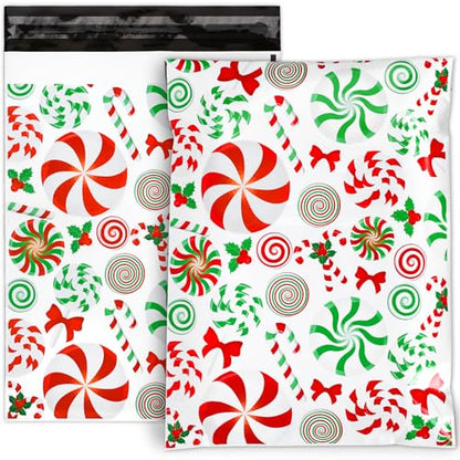 JarThenaAMCS 100Pcs 10 x 13in Christmas Poly Mailers Red Green Xmas Candy Cane Packing Bag with Self-Sealing Gift Wrap Envelope for Small Business Boutique Clothing - style: Christmas Candy