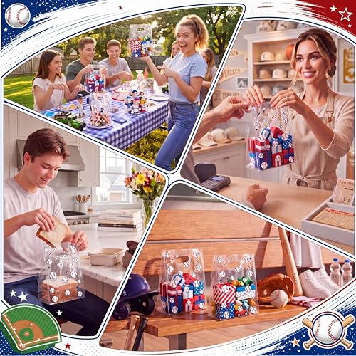 Pasimy 12 Pcs Baseball Gift Bags with Handles, Clear Baseball Plastic Bags - style: Clear Baseball