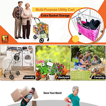Wellmax Folding Shopping Cart for Seniors, Metal Grocery Cart, 66 lb Max - size: Large