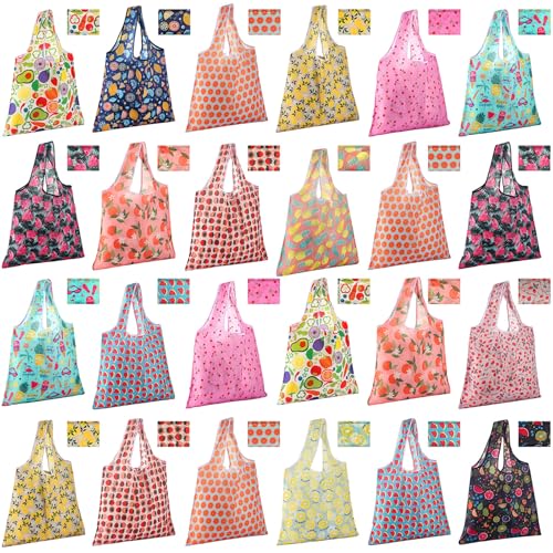 Eccliy 24 Pcs Reusable Grocery Bags Shopping Bags Foldable, Fruits Style - style: Fruits Style