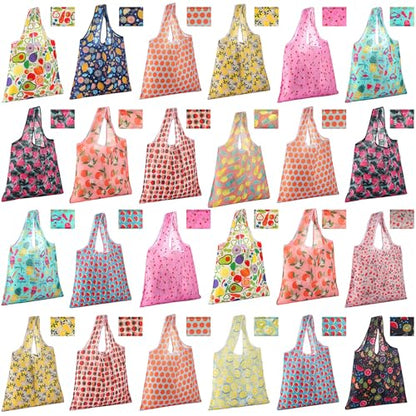 Eccliy 24 Pcs Reusable Grocery Bags Shopping Bags Foldable, Fruits Style - style: Fruits Style