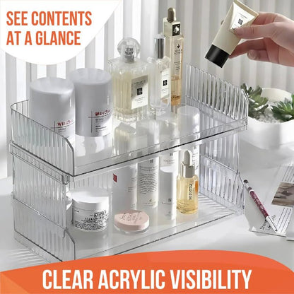 Skywin Stackable Plastic Storage Bins Open Front, 2-Tier - Clear