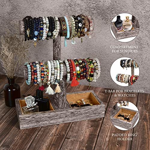 LadyRosian 2 Tier Wooden Display Jewelry Accessory Stand Jewelry Bracelet Holder Bangle Watch Necklace Storage Jewelry Holder Stand Display Organizer, (Antique White-2 layers) - color: Antique White 2-Tier