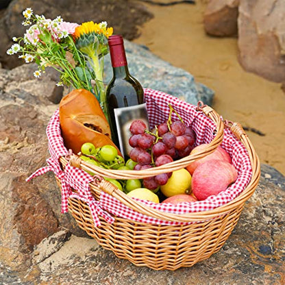 Good GAIN Wicker Picnic Basket w/Fold Handles,Willow Oval Empty Baskets,Red - color: Red