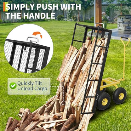 Garvee 900 lbs Steel Garden Dump Cart with Removable Sides, Convert to Flatbed, Heavy Duty Yard Cart with 180°Rotating Handle & 10" All Terrain Wheels, Utility Dump Wagon for Lawn Farm Backyard - color: Black