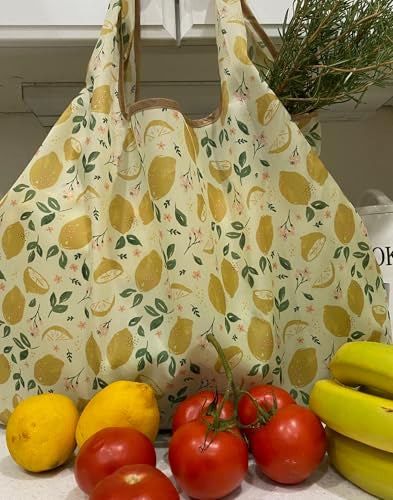 allydrew Medium Foldable Tote Nylon Reusable Grocery Bag (Set of 2) - color: Lemons