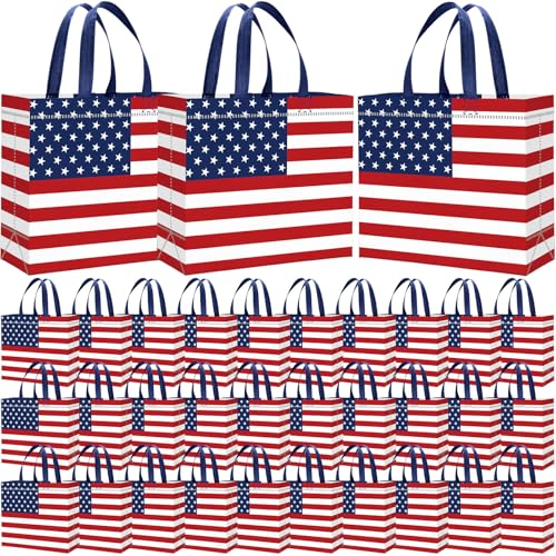 Abbylike 30 Pcs American Flag Gift Bag Patriotic Reusable Non Woven Tote - style: American Flag