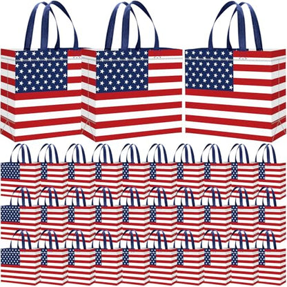 Abbylike 30 Pcs American Flag Gift Bag Patriotic Reusable Non Woven Tote - style: American Flag