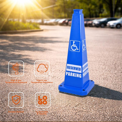 28inch 3PACK Safety Caution Cones with “ADA REVISED PARKING” Sign 4-Sided Printed. Heavy Rubber Weighted Base, For Parking Lot, Accessible Space and Facility Management Usage - color: ADA REVISED PARKING/BLUE, size: 28inch