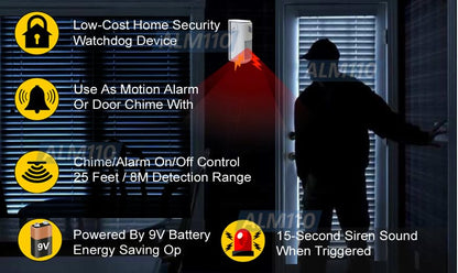 Portable Indoor PIR Motion-Activated Alarm - 90 db Siren Sound