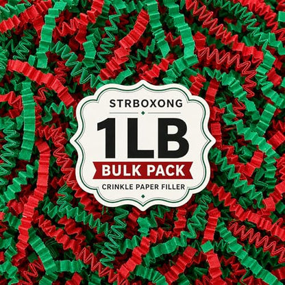 STRBOXONG Christmas Red Green Crinkle Paper Filler 1 LB, Recyclable Crinkle Cut Paper Shred for Holiday Gift Baskets, Christmas Gift Boxes, Gift Bags, Party Favors and Seasonal Packaging - color: Christmas Red & Green