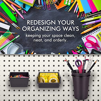 Pegboard Bins Baskets Organizer with Peg Board Hooks Cups - 28 Pack Peg Accessories Fit 1/8" & 1/4" Pegs - Black Holders & Hangers for Garage Craftroom Tool Hanging Display Storage Organization