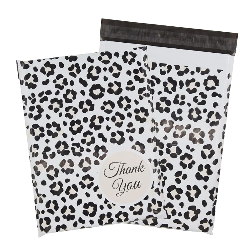 100x Poly Mailers 10x13 Inch Mailing Bags Colorful Thank You Designs with Self Seal Tear & Waterproof Shipping Envelopes for Packaging, Small Business & E-Commerce (Leopard Thank You) - color: Leopard Thank You