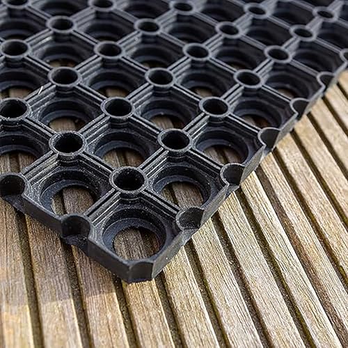 Heavy-Duty Interlocking Rubber Floor Mat, 24"x 32", Shock-Absorbing, Black - size: 24x32