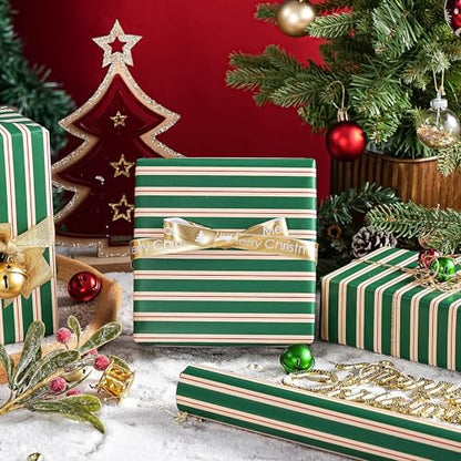 WRAPAHOLIC Christmas Wrapping Paper - Mini Roll - 17 Inch x 16.5 Feet - Elegant Red and Green Stripe Wrapping Paper for Christmas, Birthday, Wedding, Baby Shower - color: Stripes - Red & Green, size: 17 inch x 16.5 feet