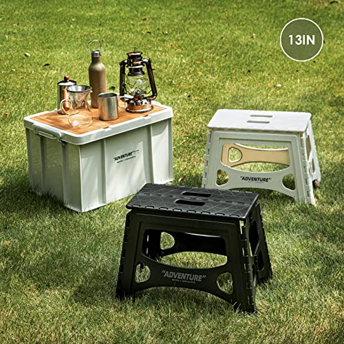 Folding Step Stool, 13IN Step Stool for Adults, Collapsible Camping Stool for Indoor and Outdoor Use, Picnic, White
