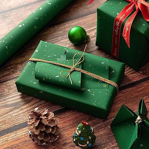 WRAPAHOLIC Green Wrapping Paper Roll - Mini Roll - 17 Inch x 16.5 Feet - Gold Green Christmas Wrapping Paper with Silky Touch Perfect for Christmas, Birthday, Holiday, Wedding, Baby Shower - color: Green, size: 17 inch x 16.5 feet