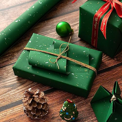 WRAPAHOLIC Green Wrapping Paper Roll - Mini Roll - 17 Inch x 16.5 Feet - Gold Green Christmas Wrapping Paper with Silky Touch Perfect for Christmas, Birthday, Holiday, Wedding, Baby Shower - color: Green, size: 17 inch x 16.5 feet