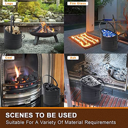 Poofzy Ash Bucket for Fireplace, 2.6 Gallon Metal Fireplace Ash Bucket for Wood Stove, Includes Shovel, Broom and Gloves Indoor & Outdoor - size: 2.6 Gallon (Black)