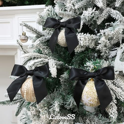 Black Satin Ribbon Twist Tie Bows, 5 Inch, 36 Pack - color: Black