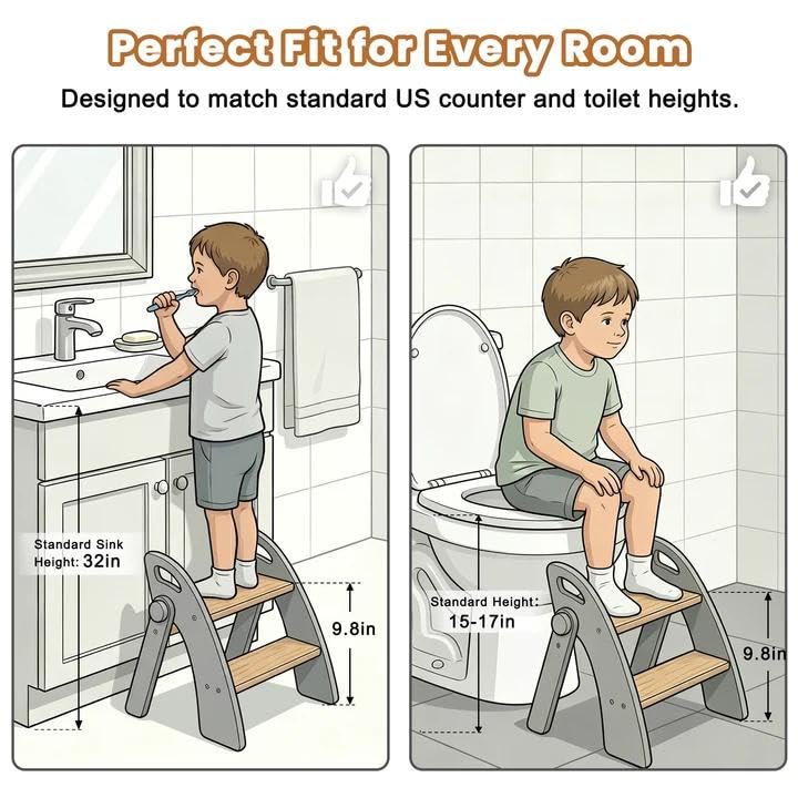 Step Stool for Toddlers, Foldable Wooden 2 Step Stool, Toddler Step Stool for Bathroom Sink & Potty Training, Kitchen Helper with Handles and Non-Slip Pads - color: Dark Blue