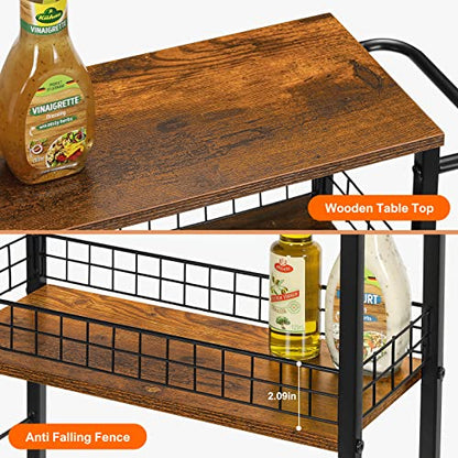YBING Slim Storage Cart 4 Tier Narrow Kitchen Rolling Cart - color: Browm