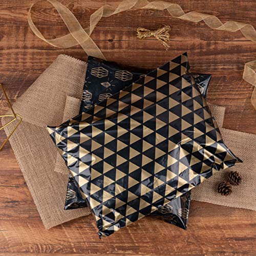 RUSPEPA 40 Pcs Black Gold Poly Mailers Shipping Bags, 10" x 13" Stripe, Geometric, Marble & Triangle Design Waterproof Tear-Resistant Self Mailing Envelopes for Small BusinessClothing Holiday Shipping - color: Black Gol