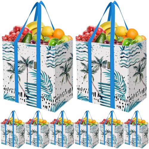 BALEINE 8 PK Grocery Bags Reusable Shopping Bags with Reinforced Bottom, Heavy Duty Foldable Tote Bags (Island Breeze) - color: Island Breeze, size: 8 PK