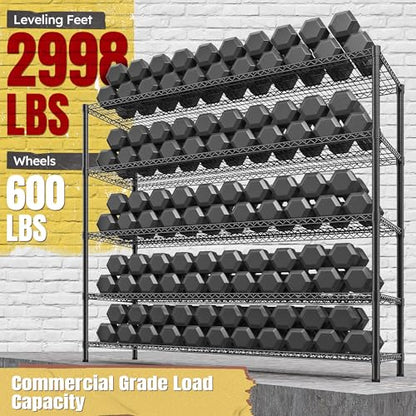 REIBII 85.7"H 5-Tier Garage Shelving with Wheels&Feet, Adjustable, 2998 lbs - size: 5-Tier,55.5" W X 85.7" H X 24.2" D