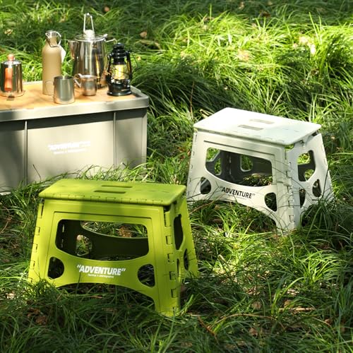 Folding Step Stool, 13IN Step Stool for Adults, Collapsible Camping Stool for Indoor and Outdoor Use, Picnic, White