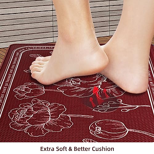 Kitchen Floor Mat Set of 2, Anti Fatigue Kitchen Mat 20"x32"+20"x47" - color: Red, size: 20"x32"+20"x48"