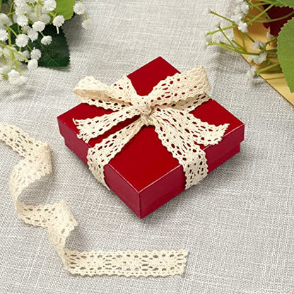 Cardboard Jewelry Boxes 10 Pack - 3.5"x3.5"x1" Bulk Cotton Filled Small Gift Boxes with Lids for Jewelry Packaging (Red) - color: Red