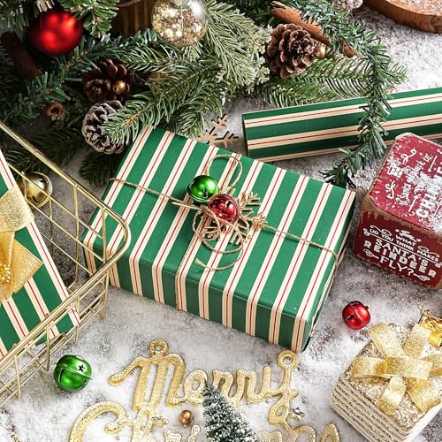 WRAPAHOLIC Christmas Wrapping Paper - Mini Roll - 17 Inch x 16.5 Feet - Elegant Red and Green Stripe Wrapping Paper for Christmas, Birthday, Wedding, Baby Shower - color: Stripes - Red & Green, size: 17 inch x 16.5 feet