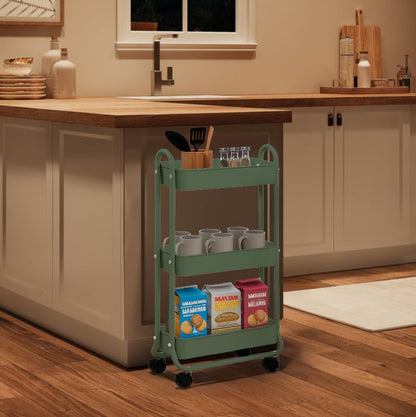 SunnyPoint Slim Rolling Storage Cart, 3 Tier Bathroom Storage Organizer Bathroom, Laundry Utility Cart (Turq) - color: Turq