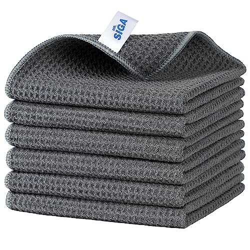 MR.SIGA Waffle Pattern Microfiber Cleaning Cloths, 6 Pack, Gray - color: Gray