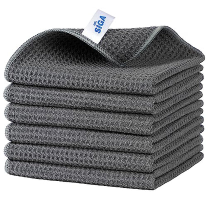 MR.SIGA Waffle Pattern Microfiber Cleaning Cloths, 6 Pack, Gray - color: Gray