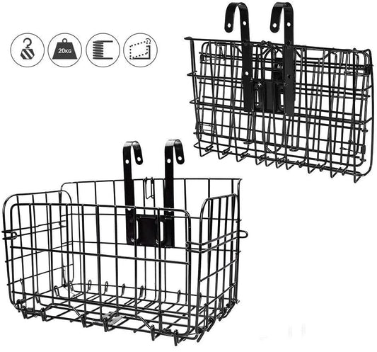 HOMEE Folding Rear Bike Basket Wire Mesh Fold-Up Detachable Front Bag Rear - style: Black