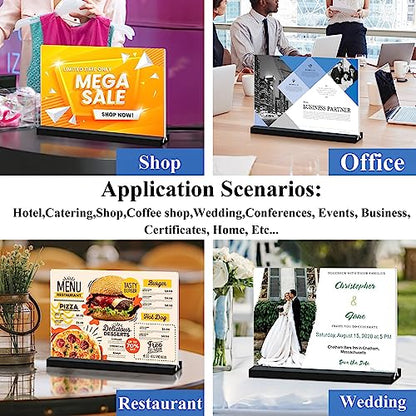 Acrylic Sign Holder 11x8.5 '' Horizontal T-Shaped Clear Double-Sided Table Menu Stands Plastic Picture Frames Display Desktop Display Holders for Wedding Table,Restaurant Signs,Office, Store,6 Pack - size: Vertical 6 Pack 8.5x11''
