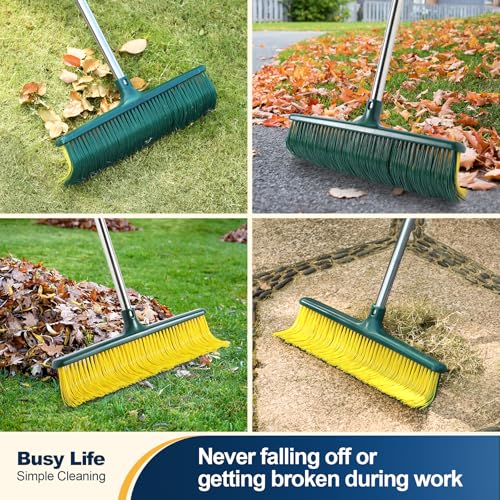 Yocada Heavy Duty Outdoor Broom Commercial Broom Garden Leaf Rake with Curved Bristles Adjustable Long Handle Indoor Outdoor for Yard Deck Garden Garage Lobby Lawn Sidewalk Leaves 58.7 Inch