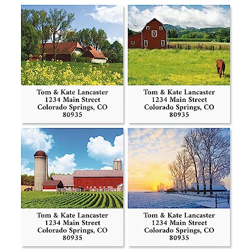 Farms Square Return Address Labels (8 Designs) - Set of 144 1-1/8" x 2-1/4" Self-Adhesive, Flat-Sheet Label - style: Farms