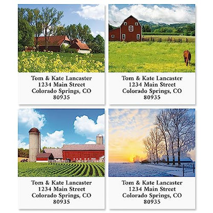 Farms Square Return Address Labels (8 Designs) - Set of 144 1-1/8" x 2-1/4" Self-Adhesive, Flat-Sheet Label - style: Farms