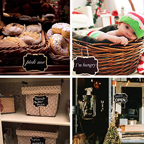 Hanging Chalkboard Signs 6.3''x4.7'' Wooden Reusable Smooth Surface Small Chalk Boards Double-Sided Little Labels for Food Pantry Beverage Baskets (Black, Pack of 6pcs)