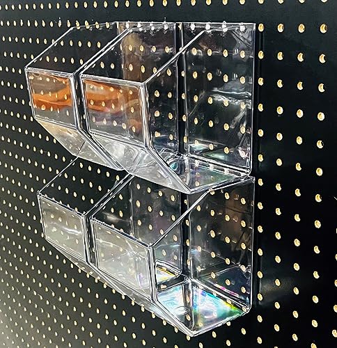 Clear Acrylic Pegboard Bins, 4-Pack, Snap-On Storage Cups for Standard Pegboard, Garage Workbench Organizer for Screws, Nails, Bolts, Craft Supplies and Retail Display