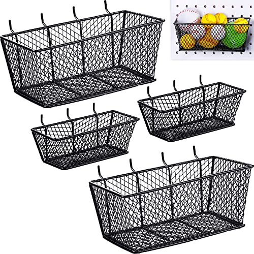 Sieral 4 Pcs Metal Pegboard Baskets Wire Organizer, Small, Large, Black - color: Black, size: Small, Large